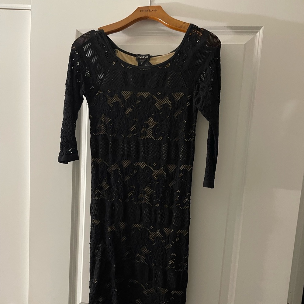 Black And Nude Lace Stretchy Mini Dress